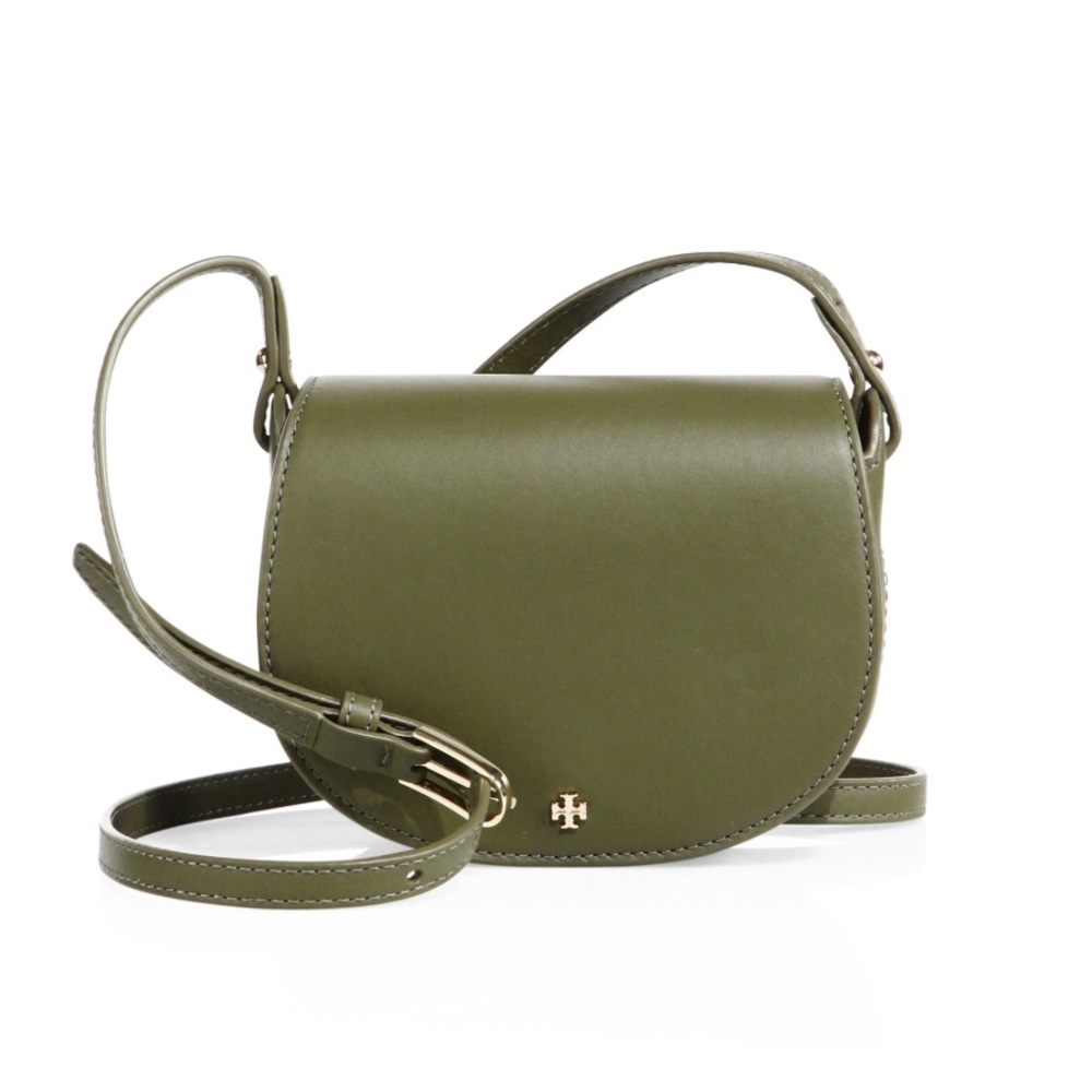 Tory Burch Mini Leather Saddle Bag Olive Green